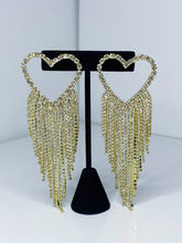 Load image into Gallery viewer, FALLING HEART “GOLD” CHANDELIER EARRINGS
