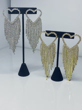Load image into Gallery viewer, FALLING HEART “GOLD” CHANDELIER EARRINGS
