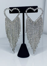 Load image into Gallery viewer, FALLING HEART “SILVER” CHANDELIER EARRINGS

